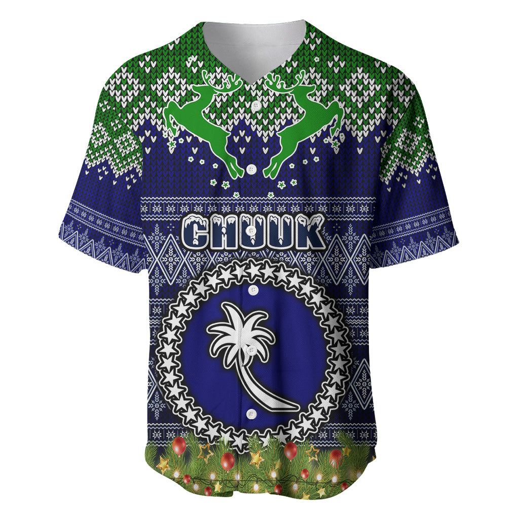 Personalised Chuuk State Christmas Baseball Jersey Coat of Arms Beautiful Merry Xmas Snowflake LT03 Blue - Polynesian Pride