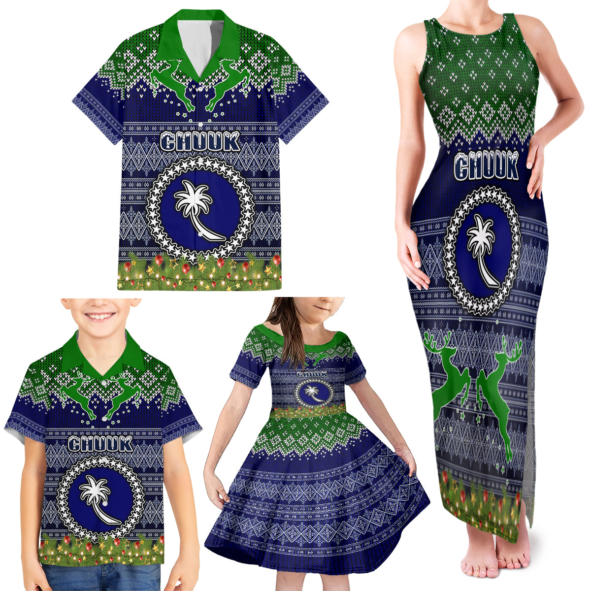 personalised-chuuk-state-christmas-family-matching-tank-maxi-dress-and-hawaiian-shirt-coat-of-arms-beautiful-merry-xmas-snowflake