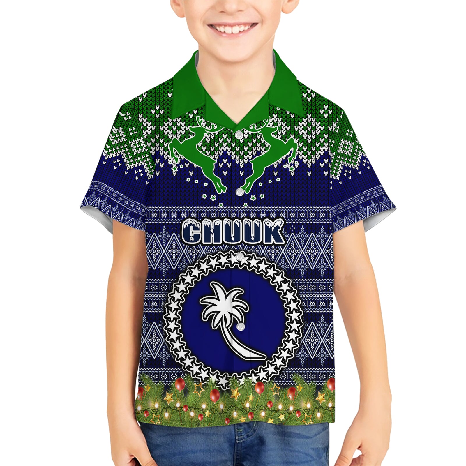 Personalised Chuuk State Christmas Kid Hawaiian Shirt Coat of Arms Beautiful Merry Xmas Snowflake LT03 Kid Blue - Polynesian Pride