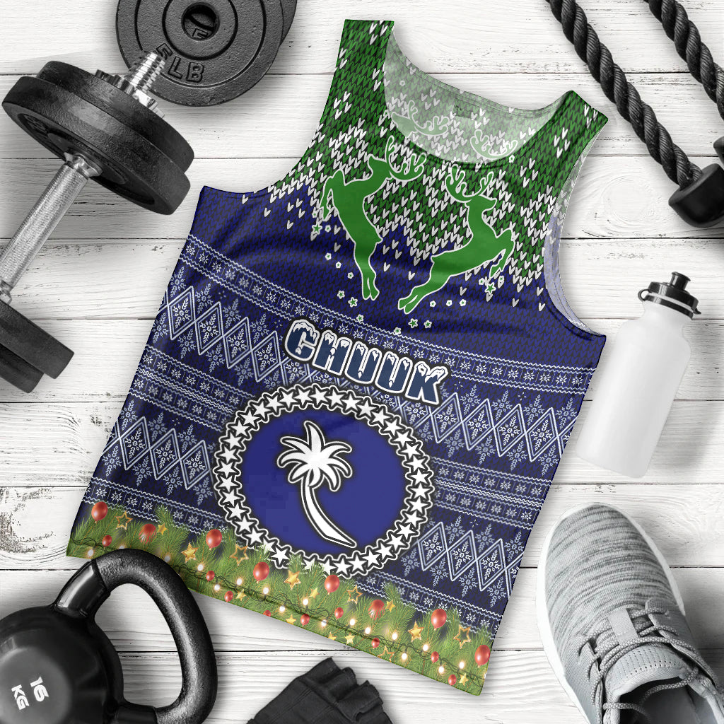 Personalised Chuuk State Christmas Men Tank Top Coat of Arms Beautiful Merry Xmas Snowflake LT03 Blue - Polynesian Pride