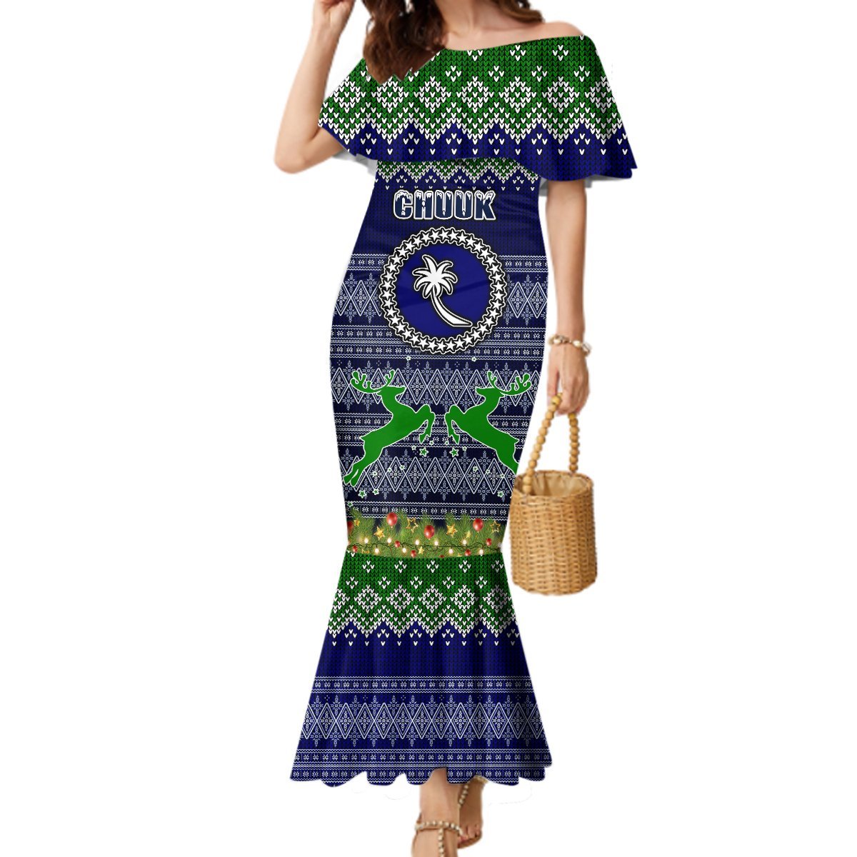 Personalised Chuuk State Christmas Mermaid Dress Coat of Arms Beautiful Merry Xmas Snowflake LT03 Women Blue - Polynesian Pride