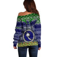 Personalised Chuuk State Christmas Off Shoulder Sweater Coat of Arms Beautiful Merry Xmas Snowflake LT03 - Polynesian Pride