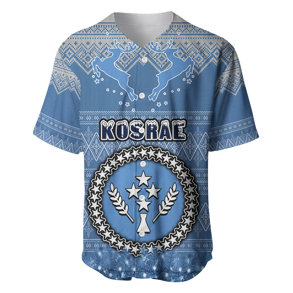 Kosrae Christmas Baseball Jersey Coat of Arms Beautiful Merry Xmas Snowflake LT03 Blue - Polynesian Pride