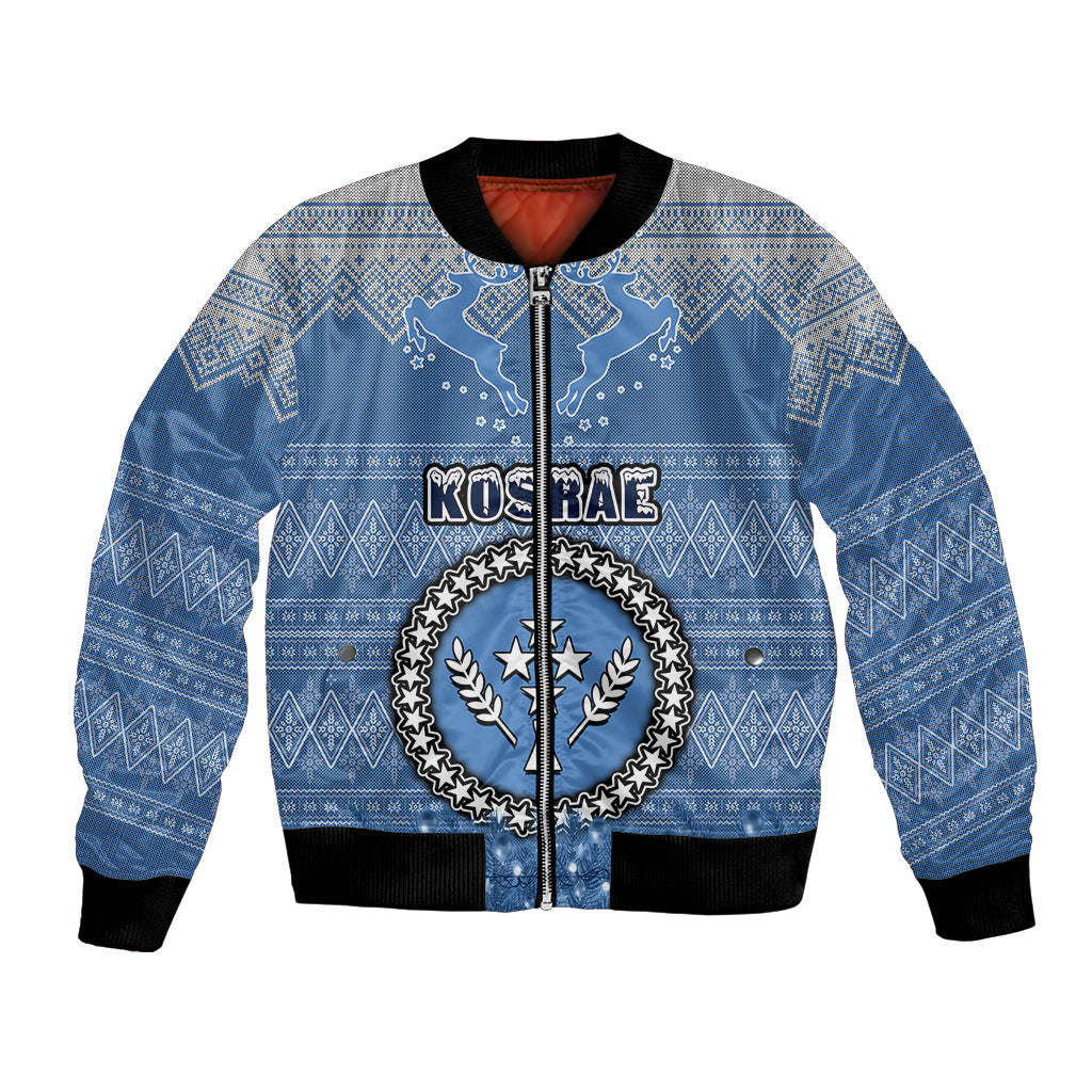Kosrae Christmas Bomber Jacket Coat of Arms Beautiful Merry Xmas Snowflake LT03 Unisex Blue - Polynesian Pride