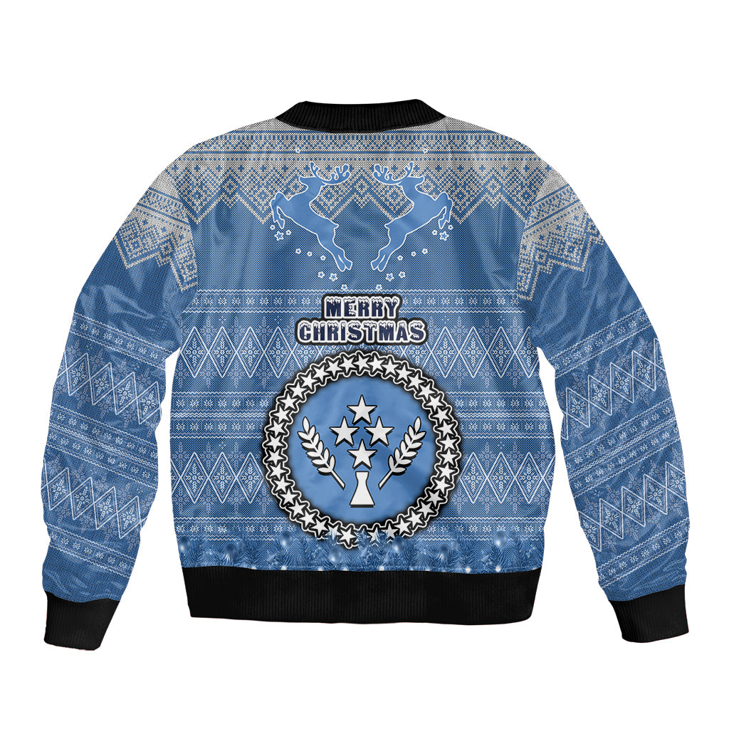 Kosrae Christmas Bomber Jacket Coat of Arms Beautiful Merry Xmas Snowflake LT03 - Polynesian Pride