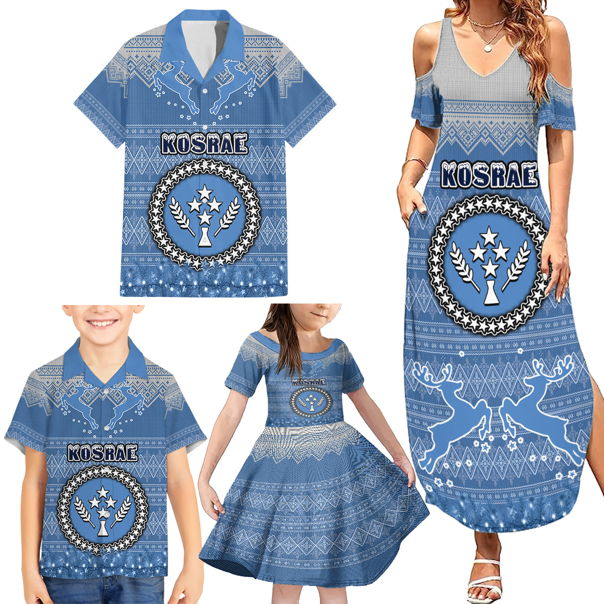 Kosrae Christmas Family Matching Summer Maxi Dress and Hawaiian Shirt Coat of Arms Beautiful Merry Xmas Snowflake LT03 - Polynesian Pride