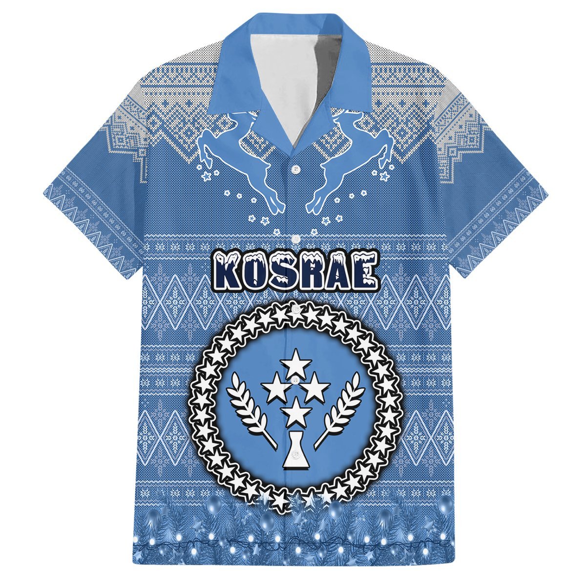 Kosrae Christmas Hawaiian Shirt Coat of Arms Beautiful Merry Xmas Snowflake LT03 Blue - Polynesian Pride