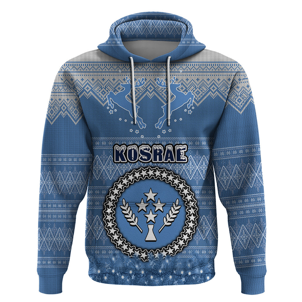 Kosrae Christmas Hoodie Coat of Arms Beautiful Merry Xmas Snowflake LT03 Blue - Polynesian Pride