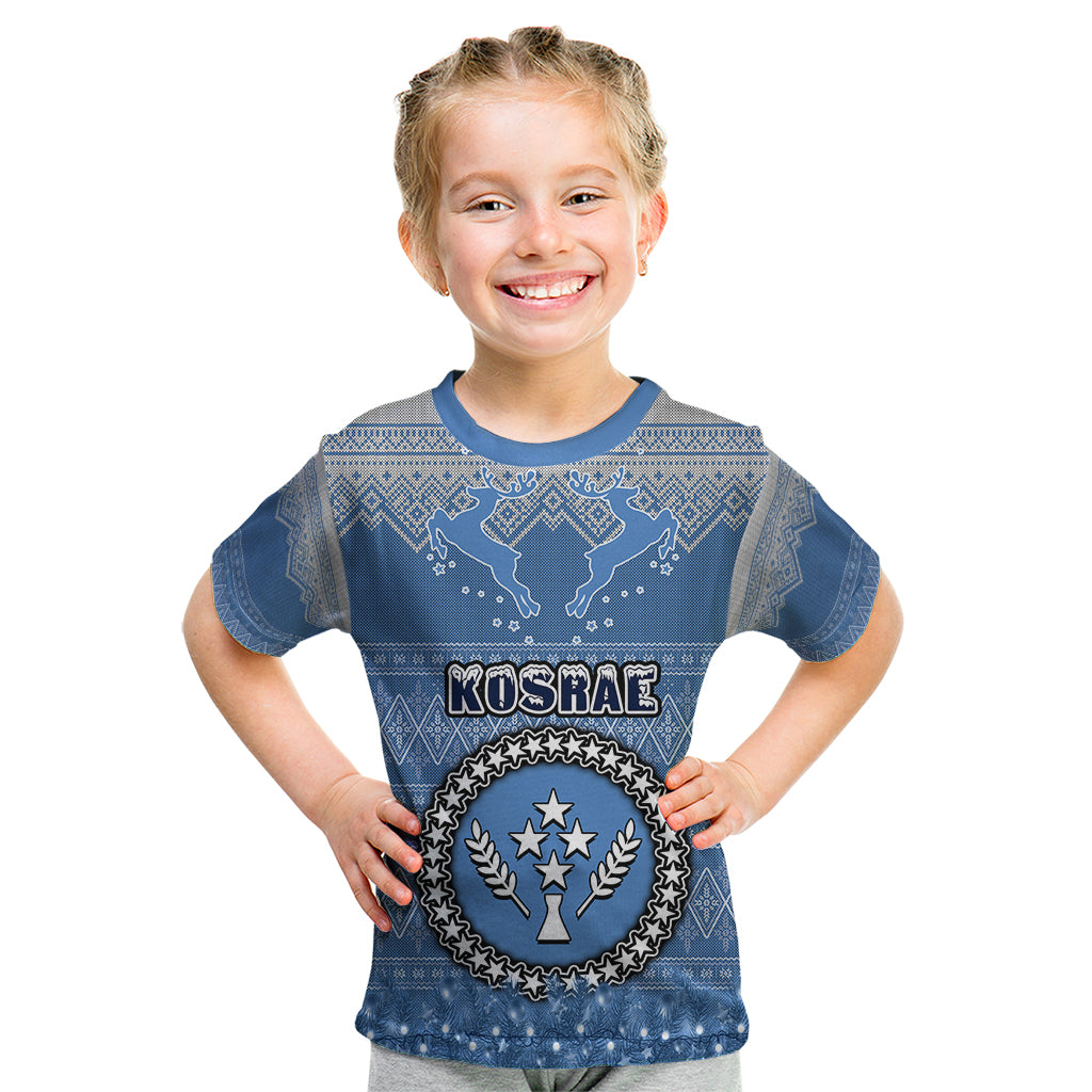 Kosrae Christmas Kid T Shirt Coat of Arms Beautiful Merry Xmas Snowflake LT03 Blue - Polynesian Pride