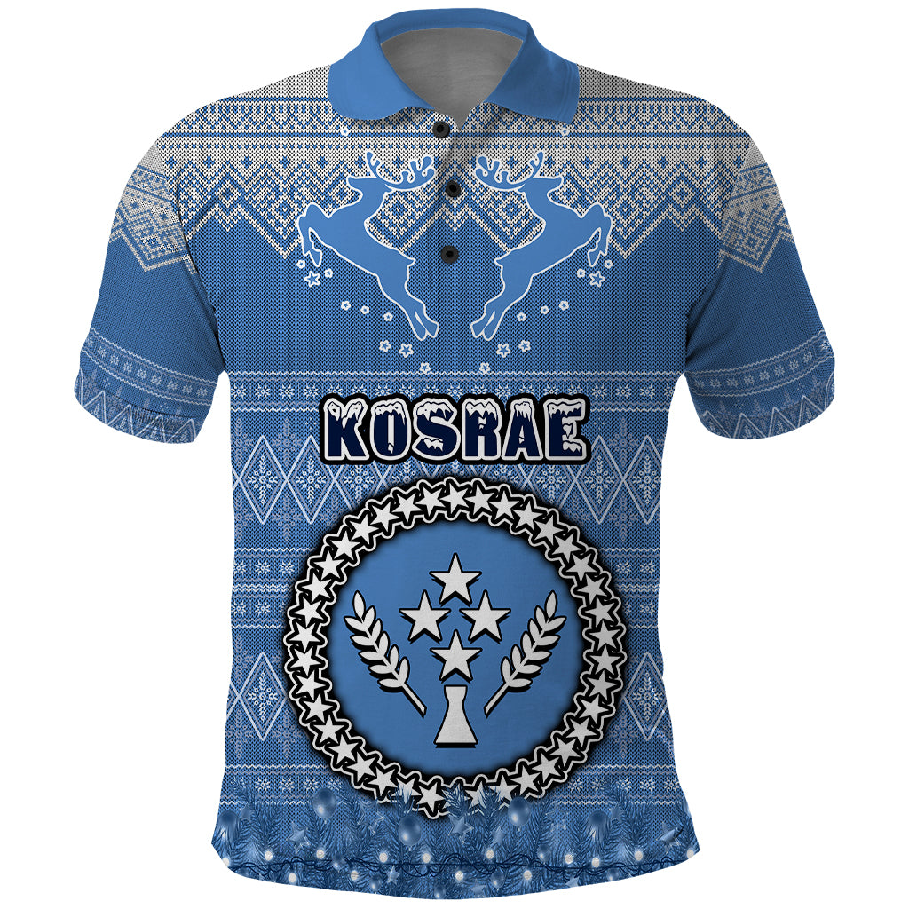 Kosrae Christmas Polo Shirt Coat of Arms Beautiful Merry Xmas Snowflake LT03 Blue - Polynesian Pride