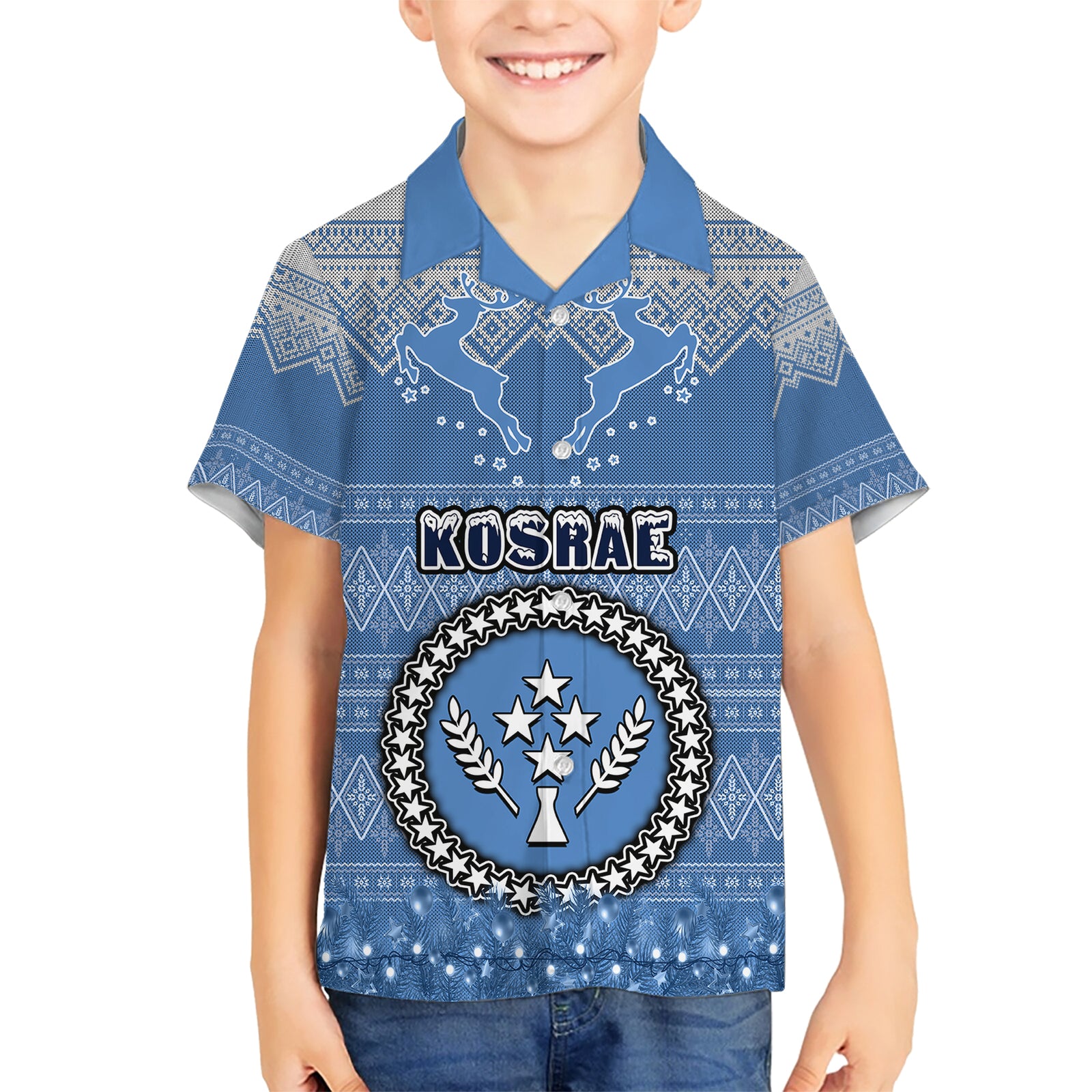 Personalised Kosrae Christmas Kid Hawaiian Shirt Coat of Arms Beautiful Merry Xmas Snowflake LT03 Kid Blue - Polynesian Pride