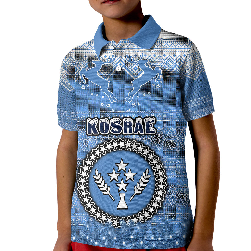 Personalised Kosrae Christmas Kid Polo Shirt Coat of Arms Beautiful Merry Xmas Snowflake LT03 Kid Blue - Polynesian Pride