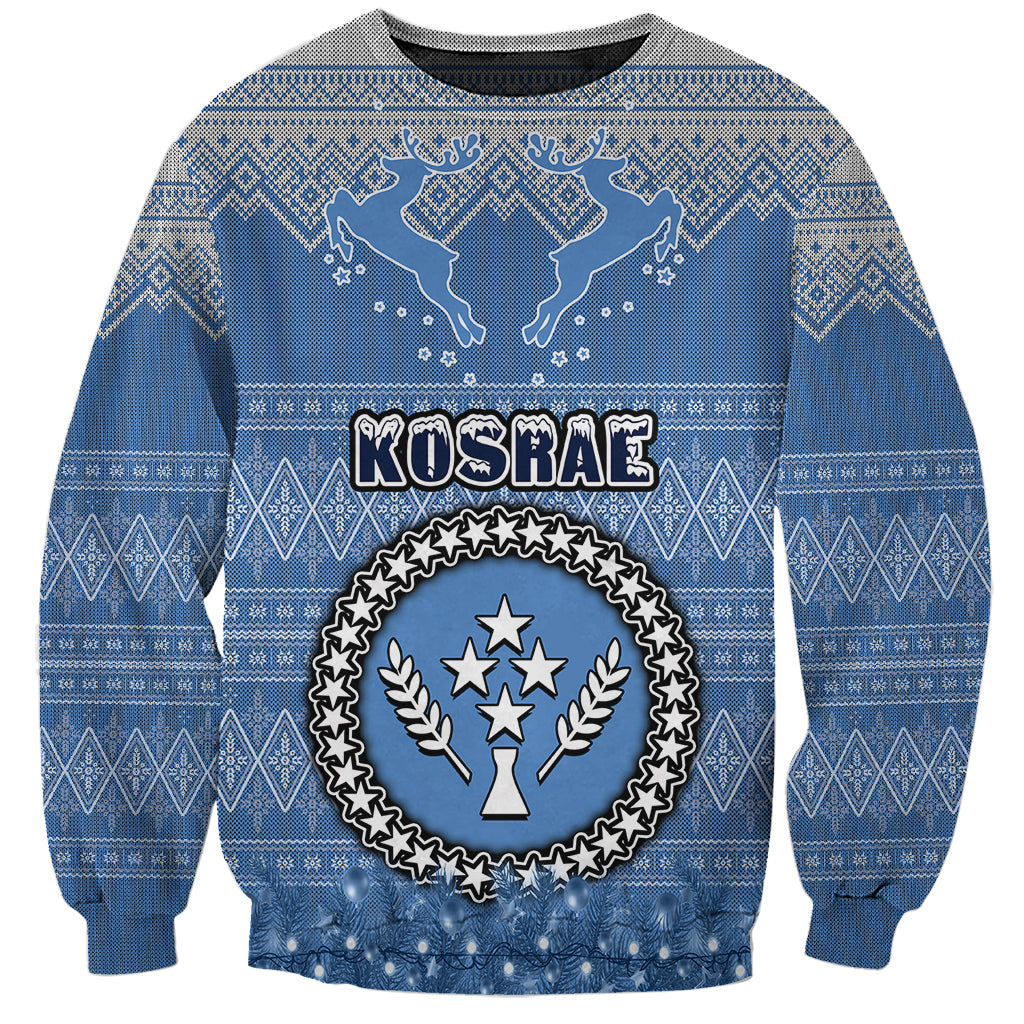 Personalised Kosrae Christmas Sweatshirt Coat of Arms Beautiful Merry Xmas Snowflake LT03 Unisex Blue - Polynesian Pride
