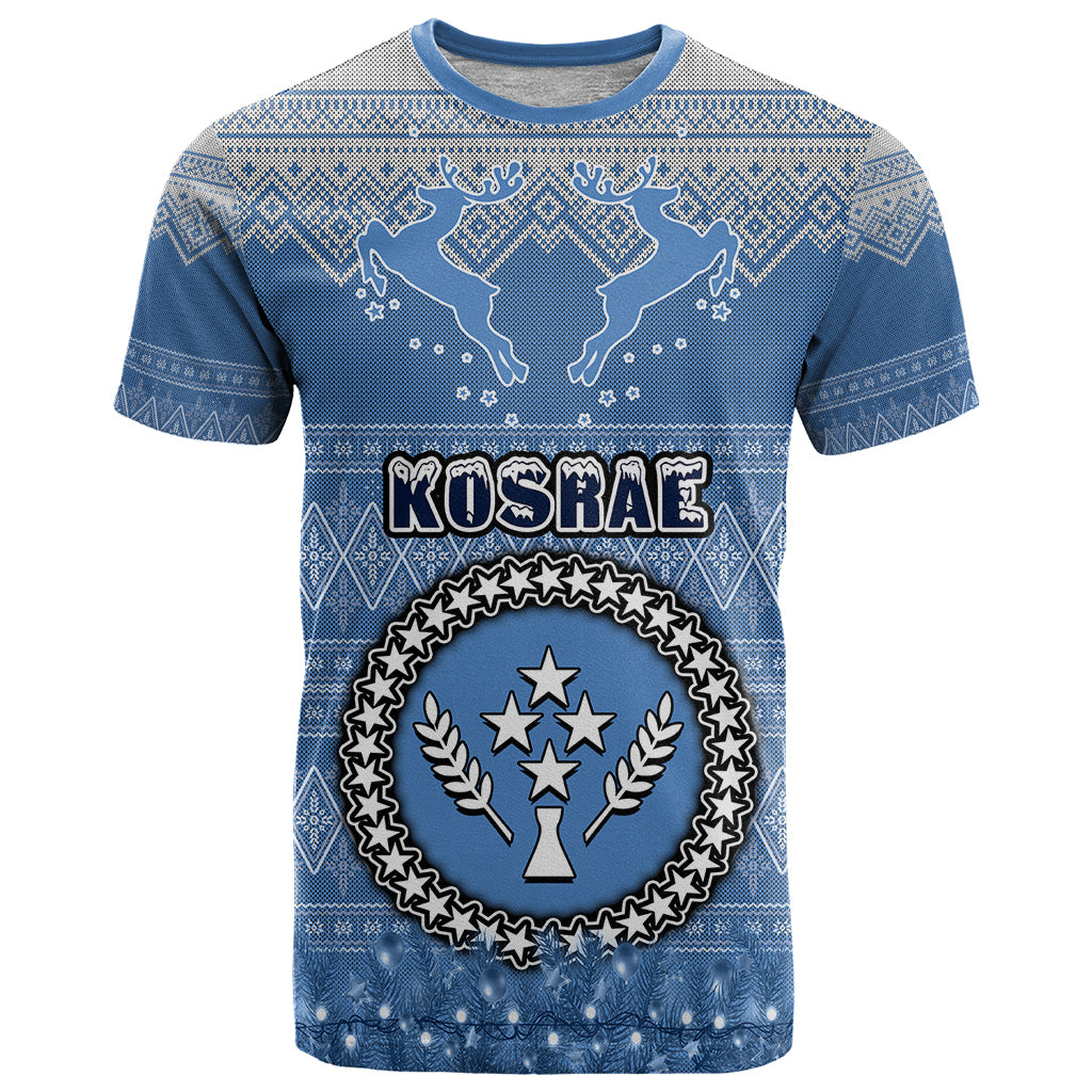 Personalised Kosrae Christmas T Shirt Coat of Arms Beautiful Merry Xmas Snowflake LT03 Blue - Polynesian Pride