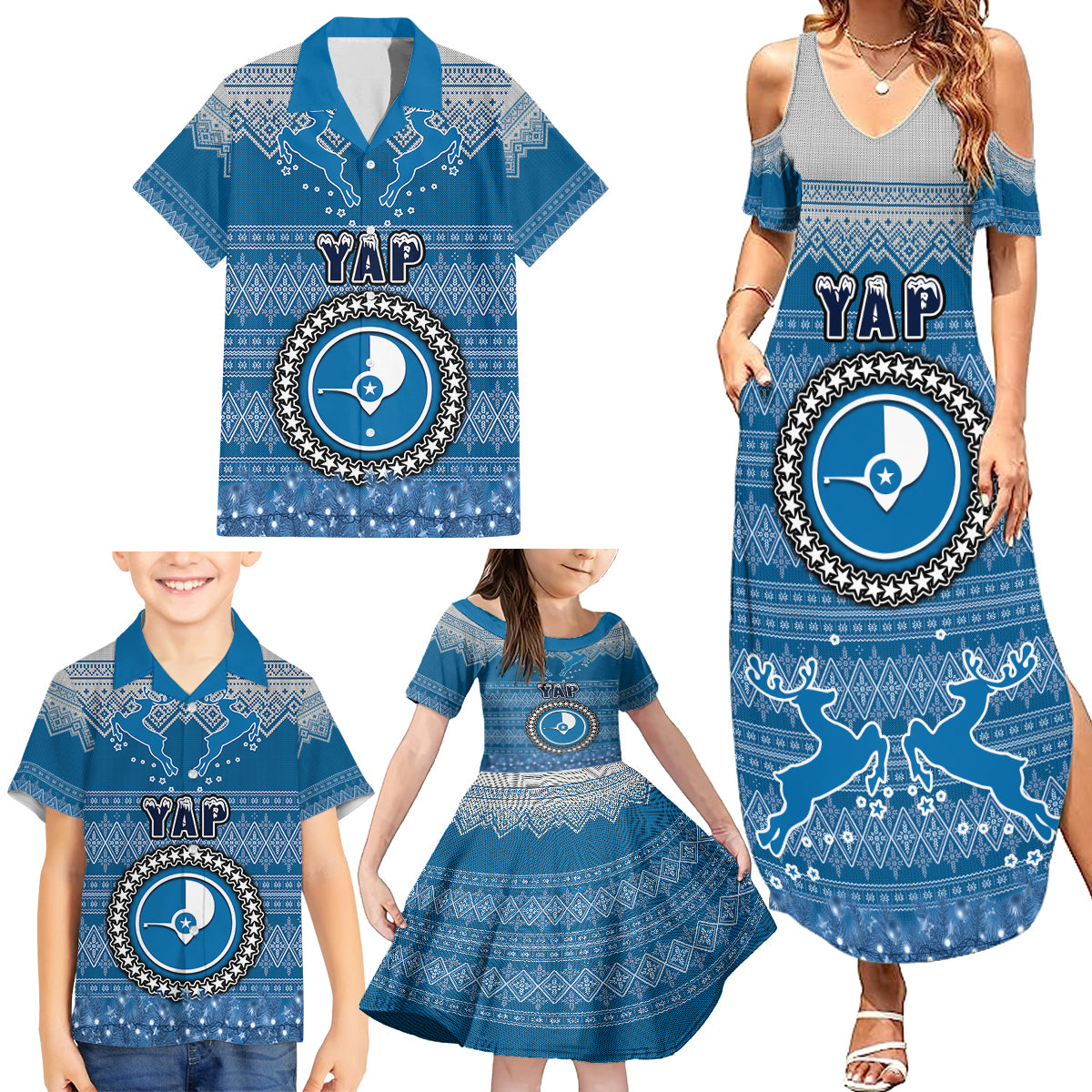 Yap Christmas Family Matching Summer Maxi Dress and Hawaiian Shirt Coat of Arms Beautiful Merry Xmas Snowflake LT03 - Polynesian Pride