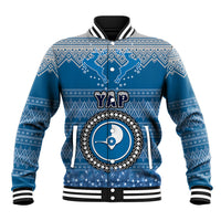 Personalised Yap Christmas Baseball Jacket Coat of Arms Beautiful Merry Xmas Snowflake LT03 Unisex Blue - Polynesian Pride