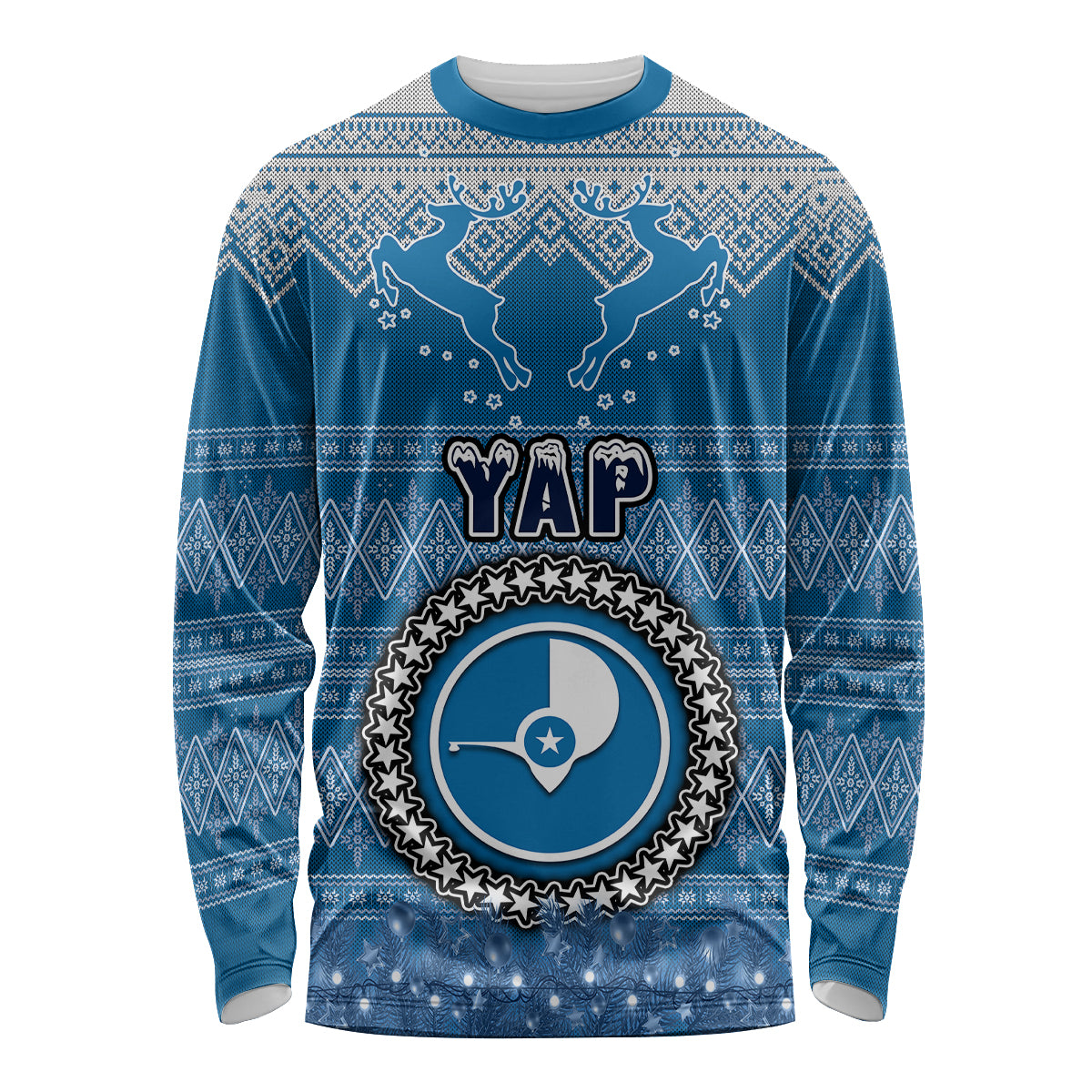 Personalised Yap Christmas Long Sleeve Shirt Coat of Arms Beautiful Merry Xmas Snowflake LT03 Unisex Blue - Polynesian Pride
