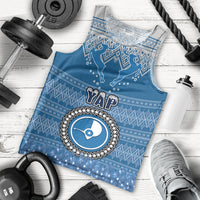 Personalised Yap Christmas Men Tank Top Coat of Arms Beautiful Merry Xmas Snowflake LT03 Blue - Polynesian Pride