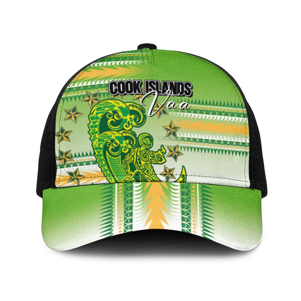 Cook Islands Va'a Race Baseball Net Cap Te Tatau Tattoos Sporty Style Green-White Color LT03 One Size Black Green - Polynesian Pride