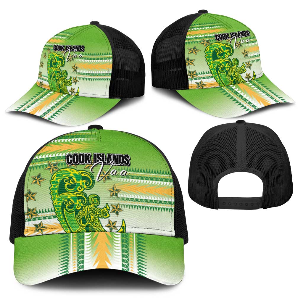Cook Islands Va'a Race Baseball Net Cap Te Tatau Tattoos Sporty Style Green-White Color LT03 - Polynesian Pride