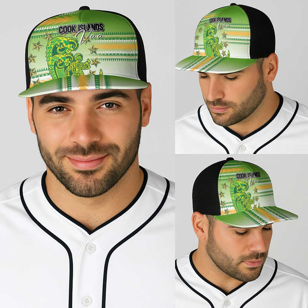 Cook Islands Va'a Race Baseball Net Cap Te Tatau Tattoos Sporty Style Green-White Color LT03 - Polynesian Pride