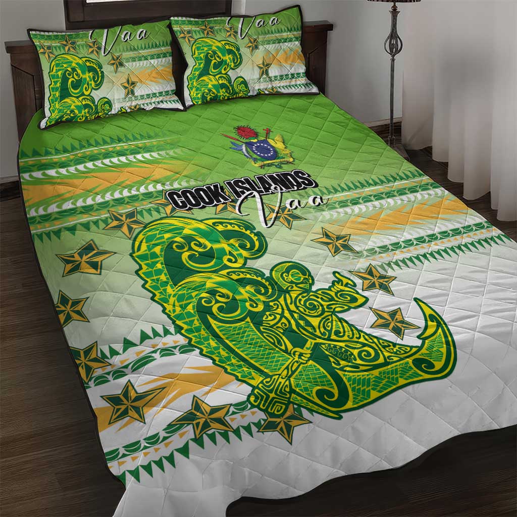 Cook Islands Va'a Race Quilt Bed Set Te Tatau Tattoos Sporty Style Green-White Color LT03 Green - Polynesian Pride