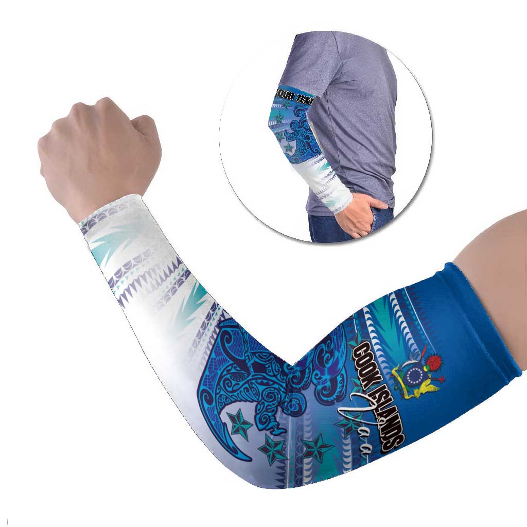 Personalised Cook Islands Va'a Race Arm Sleeves Te Tatau Tattoos Sporty Style Light Blue Color LT03 Set of 2 Blue - Polynesian Pride