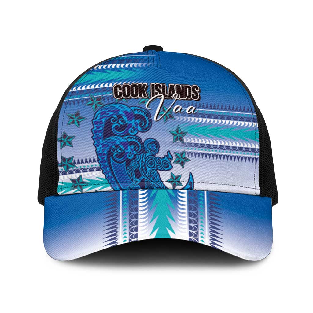 Cook Islands Va'a Race Baseball Net Cap Te Tatau Tattoos Sporty Style Light Blue Color LT03 One Size Black Blue - Polynesian Pride