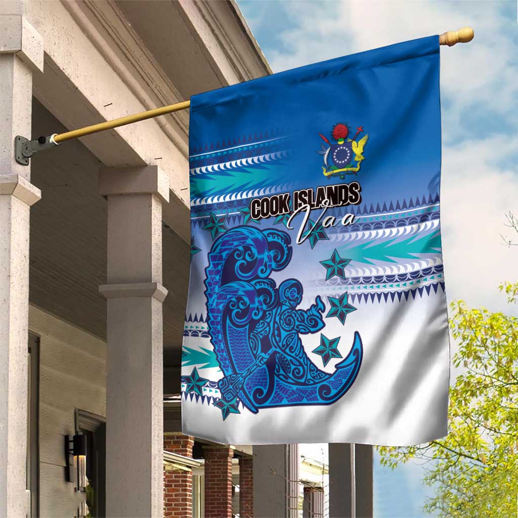 Cook Islands Va'a Race Garden Flag Te Tatau Tattoos Sporty Style Light Blue Color LT03 House Flag Blue - Polynesian Pride