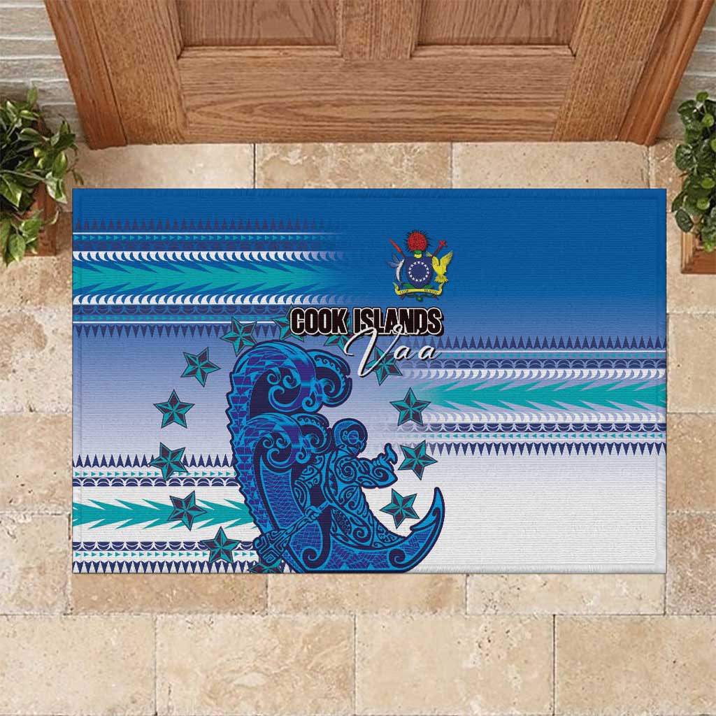 Cook Islands Va'a Race Rubber Doormat Te Tatau Tattoos Sporty Style Light Blue Color LT03 Blue - Polynesian Pride
