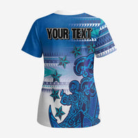 Personalised Cook Islands Va'a Race Scrub Top Te Tatau Tattoos Sporty Style Light Blue Color LT03 - Polynesian Pride