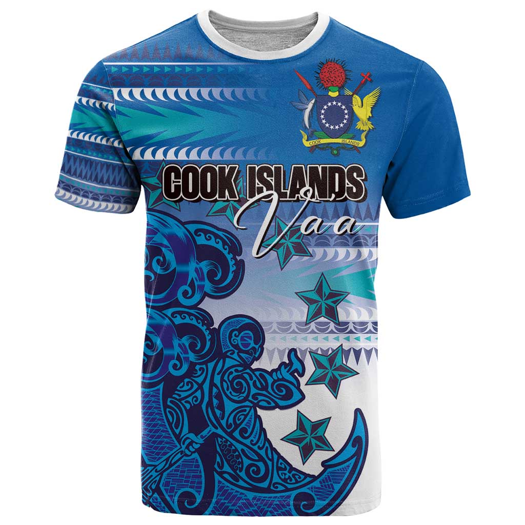 Personalised Cook Islands Va'a Race T Shirt Te Tatau Tattoos Sporty Style Light Blue Color LT03 Blue - Polynesian Pride