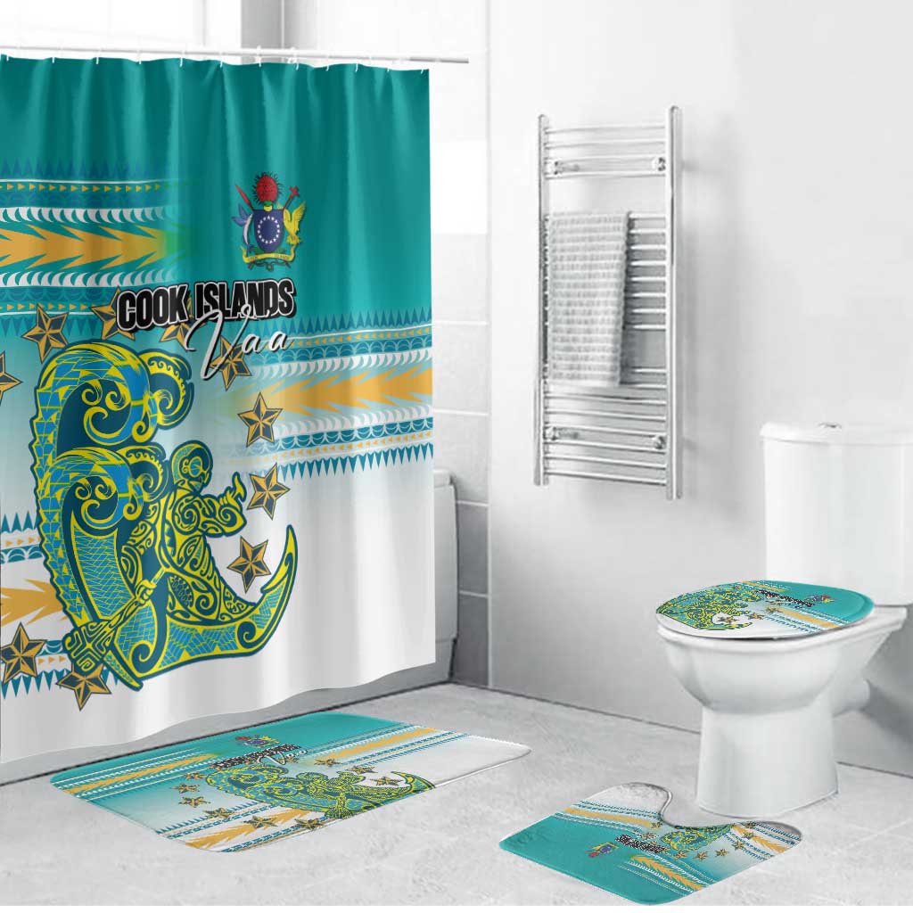 Cook Islands Va'a Race Bathroom Set Te Tatau Tattoos Sporty Style Turquoise Color LT03 Bathroom Set (4 pcs) Turquoise - Polynesian Pride