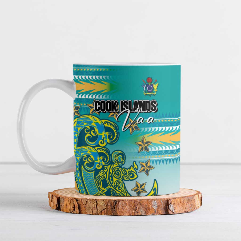 Personalised Cook Islands Va'a Race Ceramic Mug Te Tatau Tattoos Sporty Style Turquoise Color LT03 Turquoise - Polynesian Pride