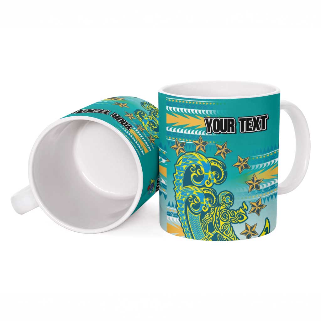 Personalised Cook Islands Va'a Race Ceramic Mug Te Tatau Tattoos Sporty Style Turquoise Color LT03 - Polynesian Pride