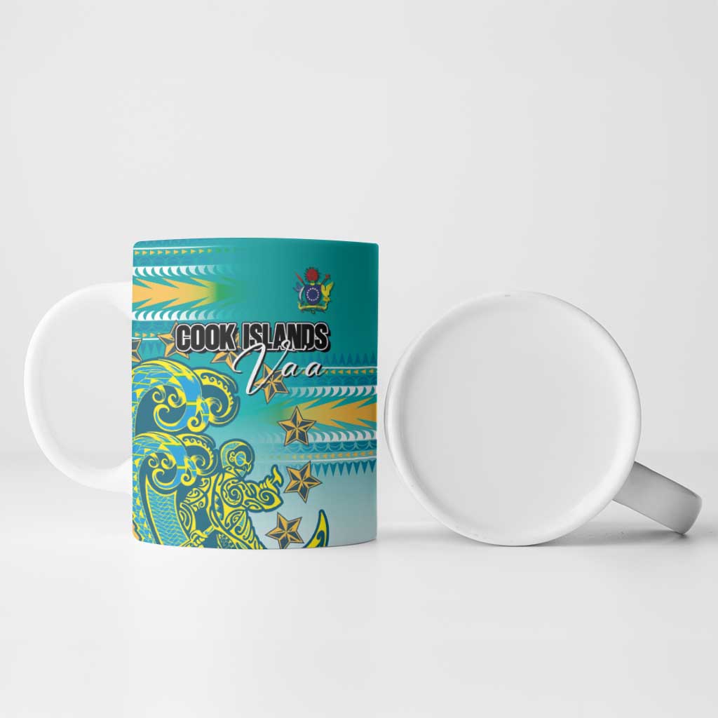 Personalised Cook Islands Va'a Race Ceramic Mug Te Tatau Tattoos Sporty Style Turquoise Color LT03 - Polynesian Pride