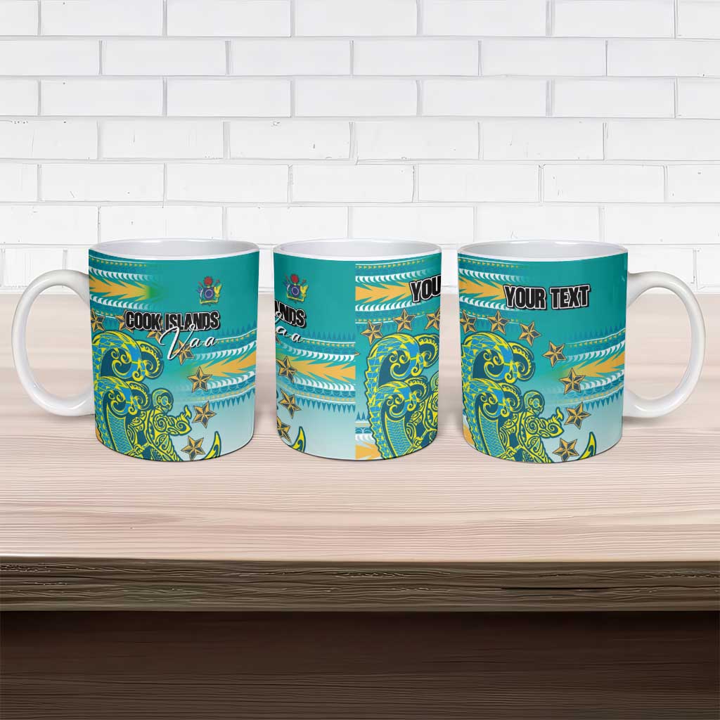 Personalised Cook Islands Va'a Race Ceramic Mug Te Tatau Tattoos Sporty Style Turquoise Color LT03 - Polynesian Pride