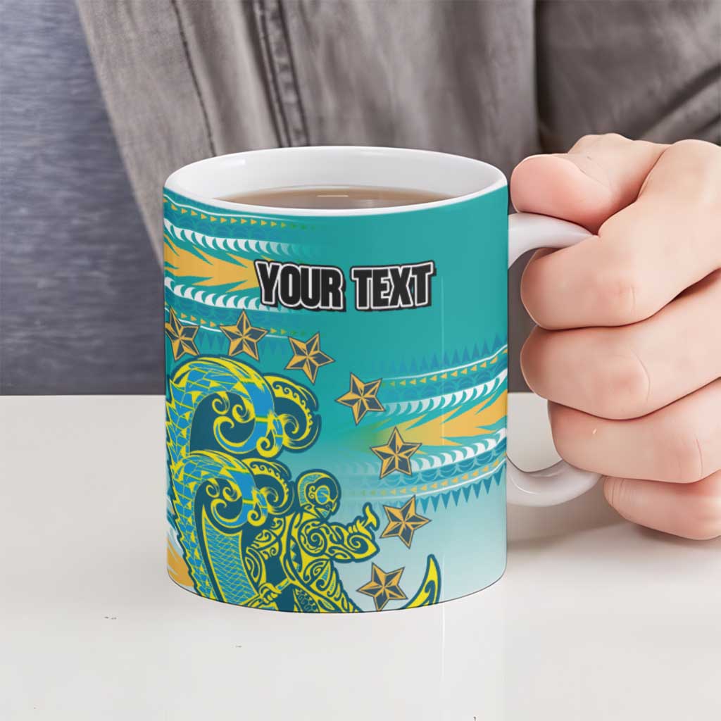 Personalised Cook Islands Va'a Race Ceramic Mug Te Tatau Tattoos Sporty Style Turquoise Color LT03 - Polynesian Pride