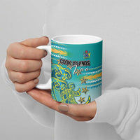 Personalised Cook Islands Va'a Race Ceramic Mug Te Tatau Tattoos Sporty Style Turquoise Color LT03 - Polynesian Pride