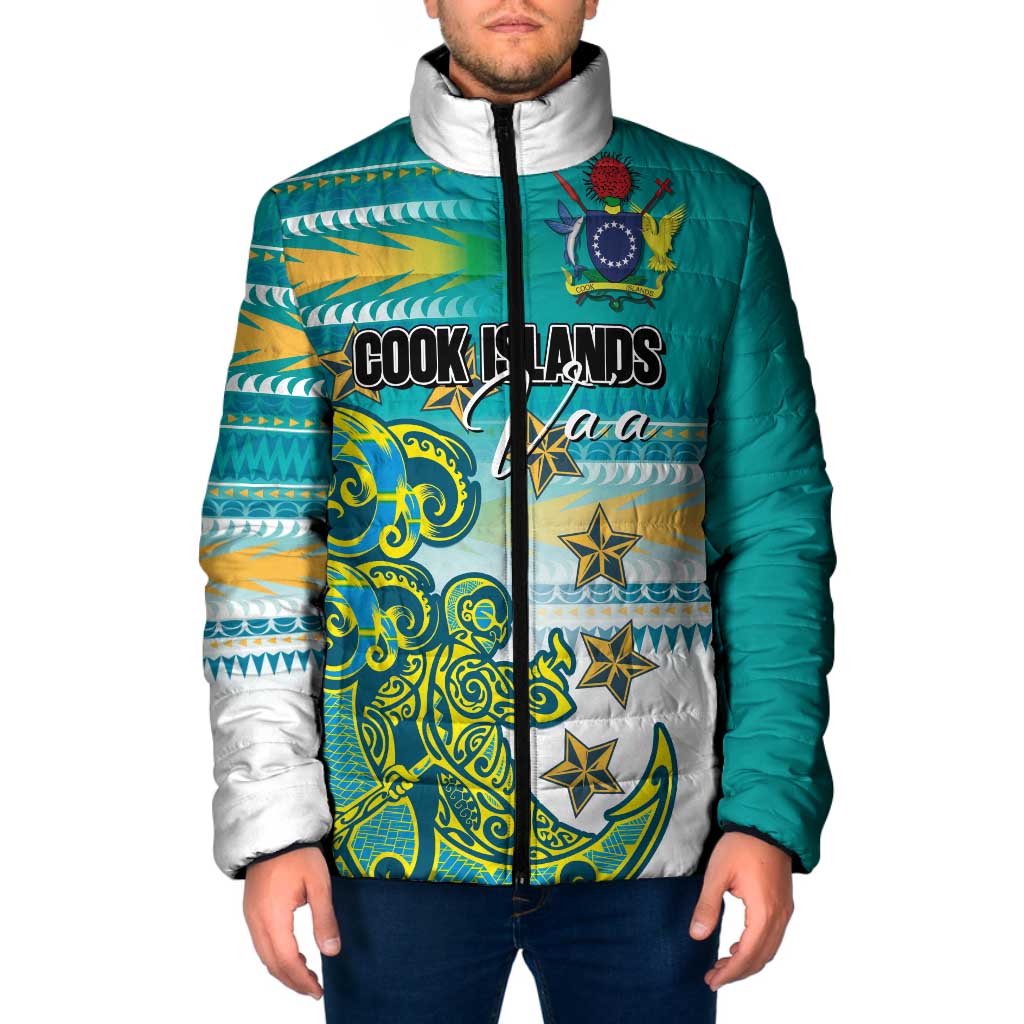 Personalised Cook Islands Va'a Race Padded Jacket Te Tatau Tattoos Sporty Style Turquoise Color LT03 Men Turquoise - Polynesian Pride