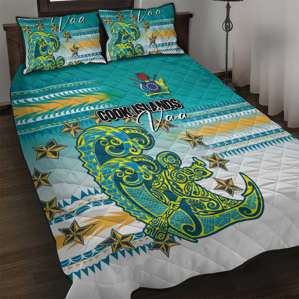 Cook Islands Va'a Race Quilt Bed Set Te Tatau Tattoos Sporty Style Turquoise Color LT03 Turquoise - Polynesian Pride