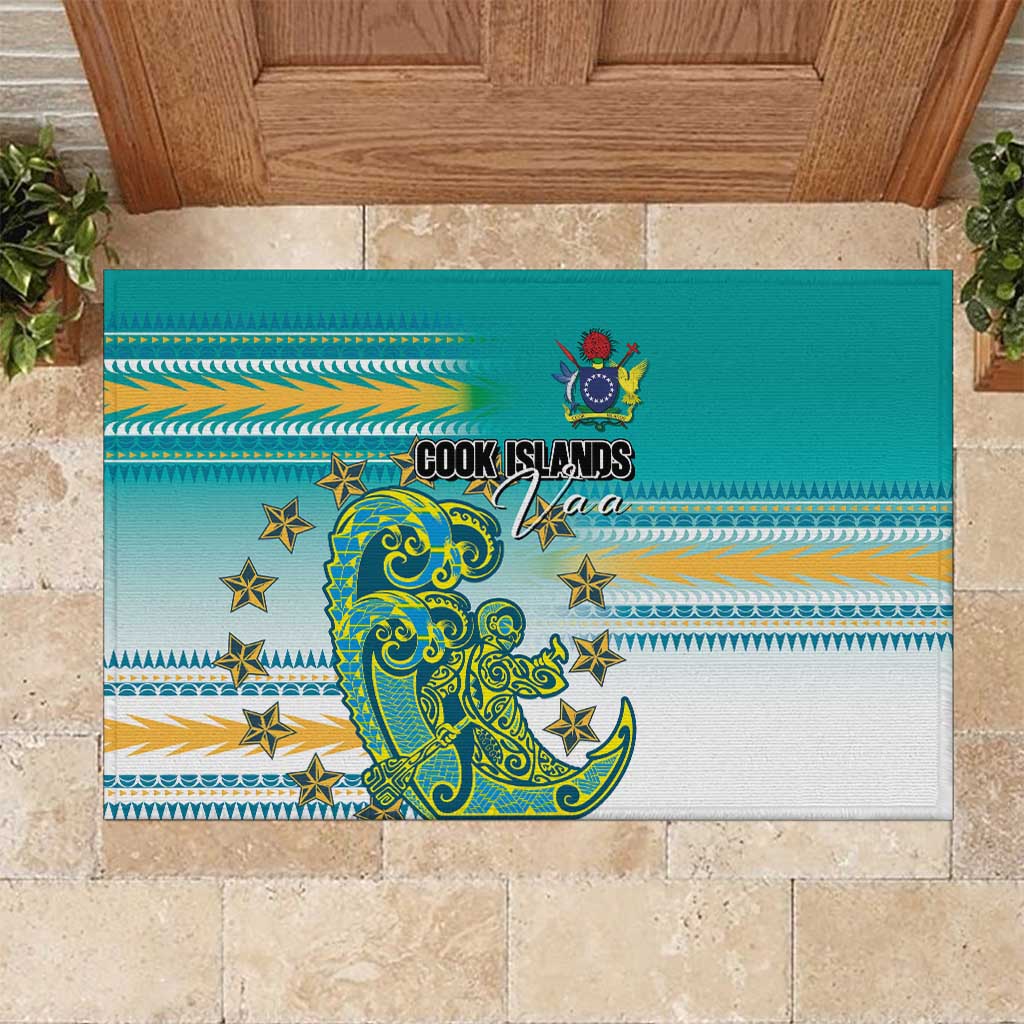 Cook Islands Va'a Race Rubber Doormat Te Tatau Tattoos Sporty Style Turquoise Color LT03 Turquoise - Polynesian Pride