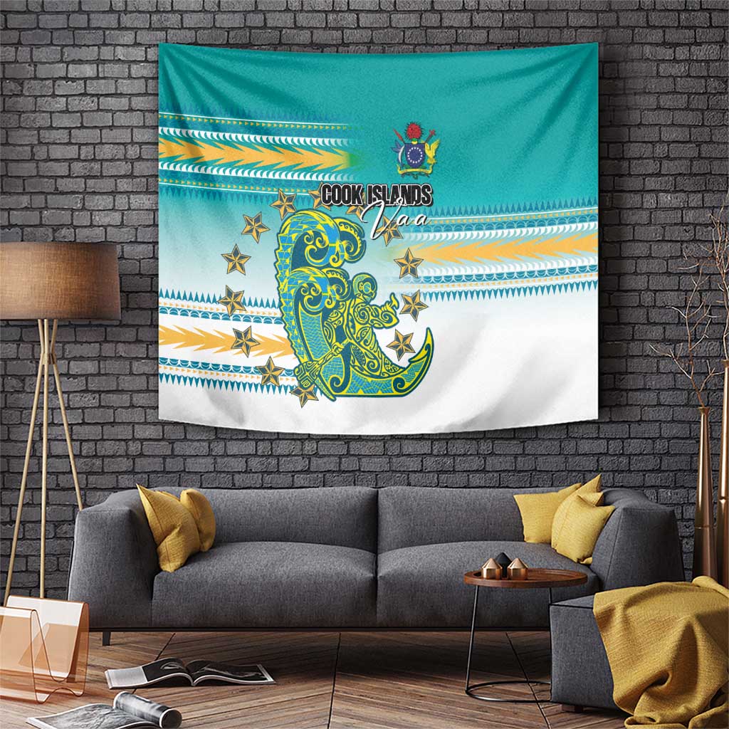 Cook Islands Va'a Race Tapestry Te Tatau Tattoos Sporty Style Turquoise Color LT03 Turquoise - Polynesian Pride