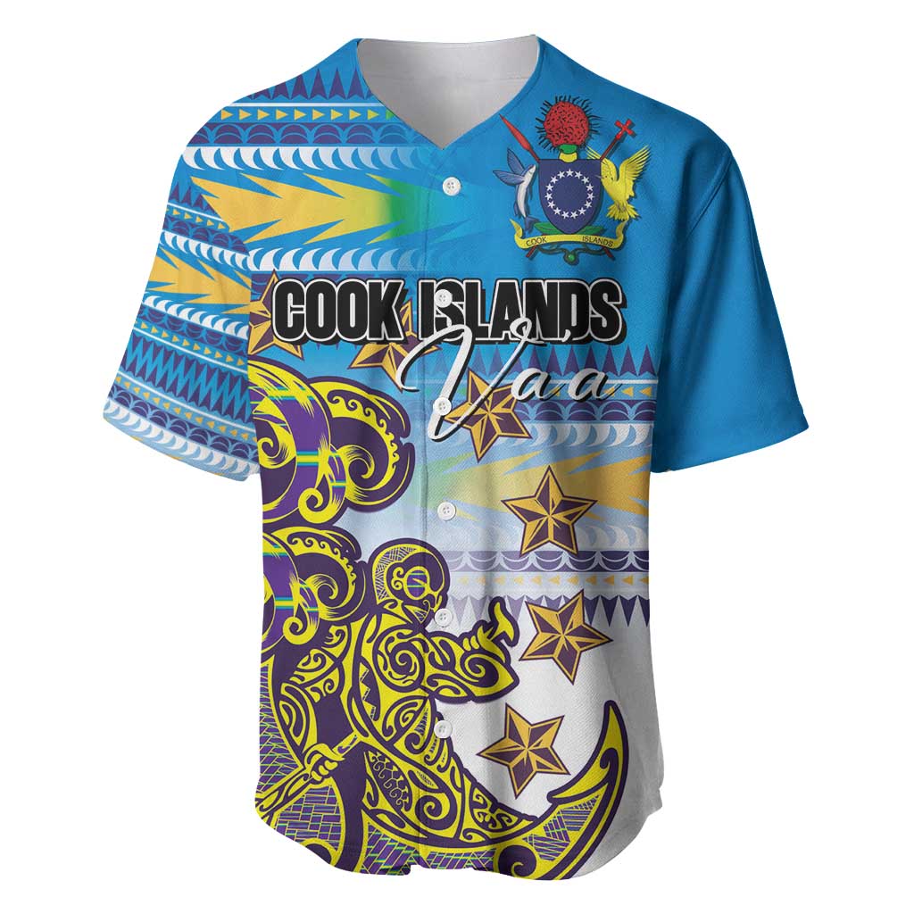 Personalised Cook Islands Va'a Race Baseball Jersey Te Tatau Tattoos Sporty Style Glory Blue Color LT03 Blue - Polynesian Pride
