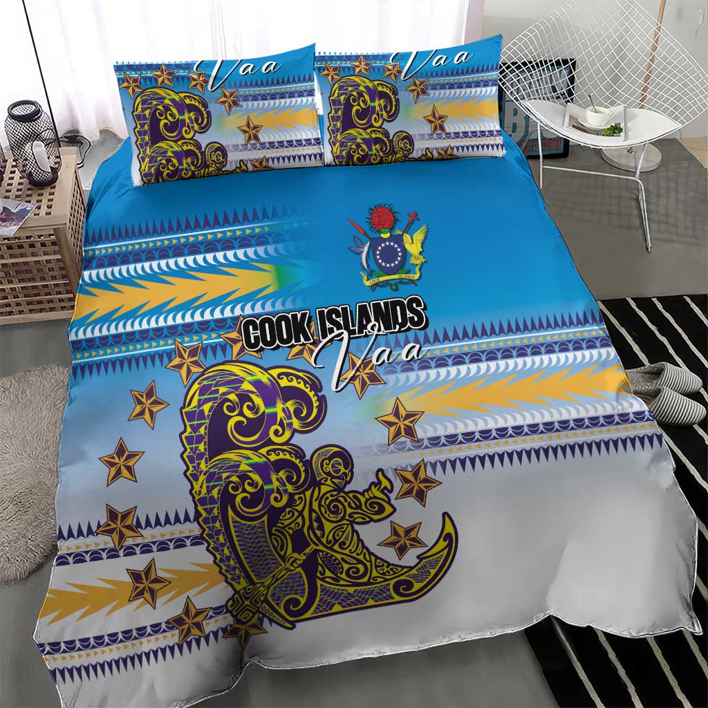 Cook Islands Va'a Race Bedding Set Te Tatau Tattoos Sporty Style Glory Blue Color LT03 - Polynesian Pride