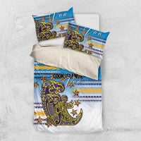 Cook Islands Va'a Race Bedding Set Te Tatau Tattoos Sporty Style Glory Blue Color LT03 US Twin 172cm x 218cm Blue - Polynesian Pride
