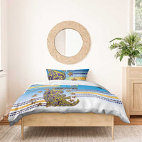 Cook Islands Va'a Race Bedding Set Te Tatau Tattoos Sporty Style Glory Blue Color LT03 - Polynesian Pride