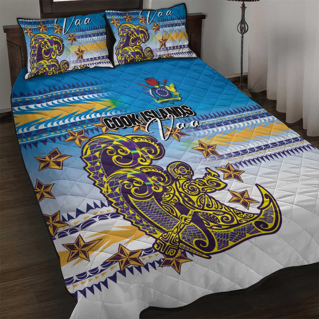 Cook Islands Va'a Race Quilt Bed Set Te Tatau Tattoos Sporty Style Glory Blue Color LT03 Blue - Polynesian Pride