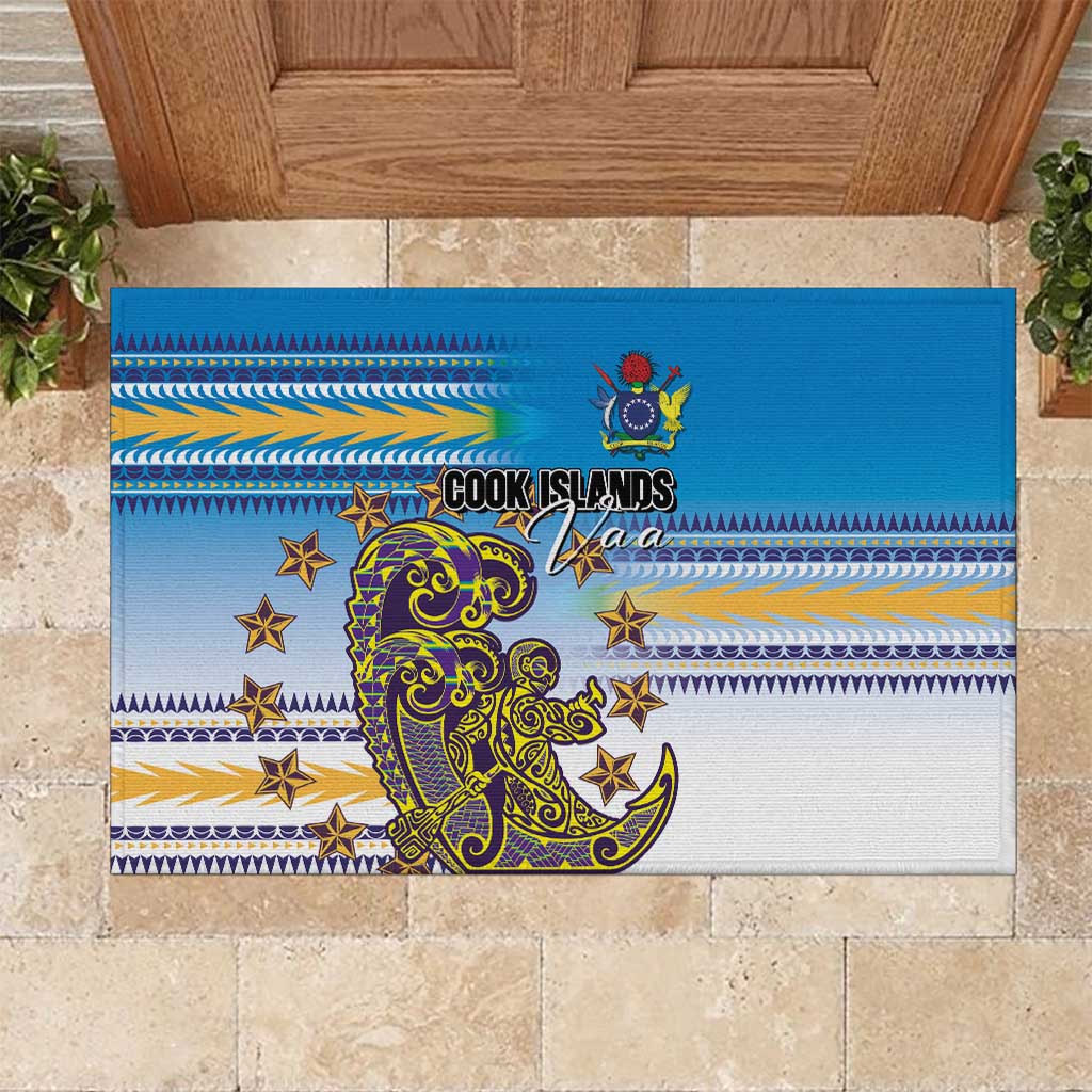 Cook Islands Va'a Race Rubber Doormat Te Tatau Tattoos Sporty Style Glory Blue Color LT03 Blue - Polynesian Pride