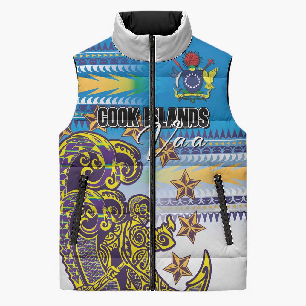 Personalised Cook Islands Va'a Race Sleeveless Puffer Jacket Te Tatau Tattoos Sporty Style Glory Blue Color LT03 Unisex Blue - Polynesian Pride